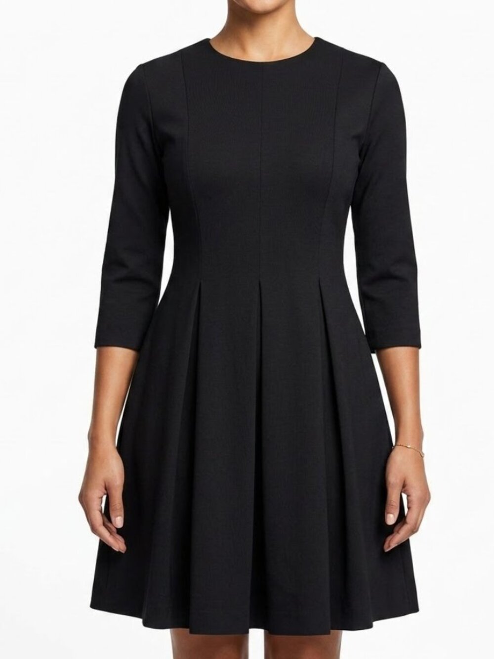 Gap Goth Corp Core Black Ponte Pleated Fit Flare Dress 3/4 Sleeve Pocket 0